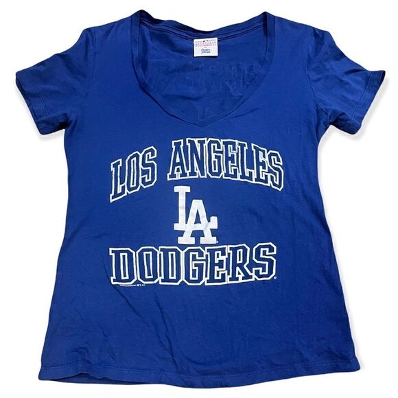 LOS ANGELES LA DODGERS CLAYTON KERSHAW BLUE WHITE V-NECK T-SHIRT WOMENS SMALL - Picture 3 of 7